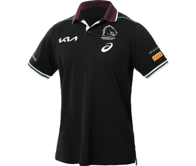 Brisbane Broncos Mens Black Training Rugby Polo 2025